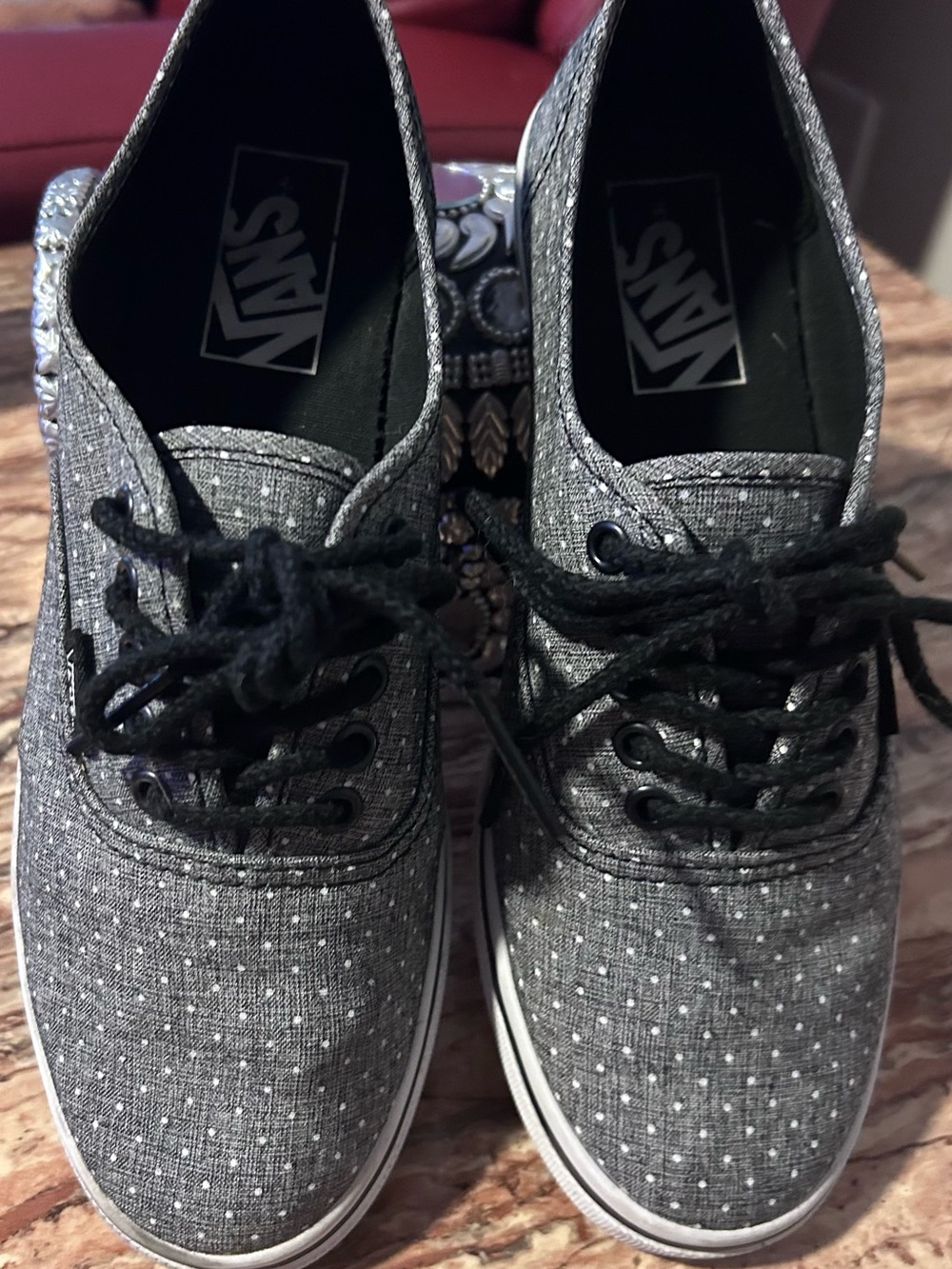 Vans Off The Wall Grey White Polka Dot Canvas Sneakers Sz 6